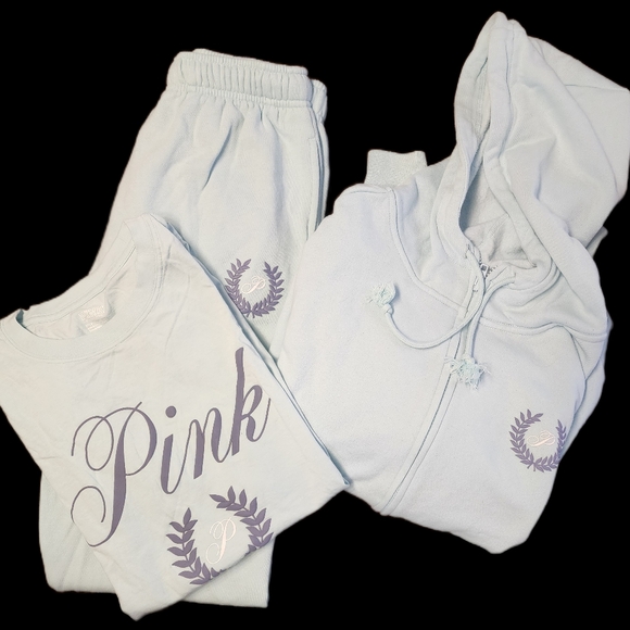 Victoria's Secret Tops - Pink- Vicroria Secret- Opal Blue- Sweatshirt/Sweatpants/Shirt Bundle